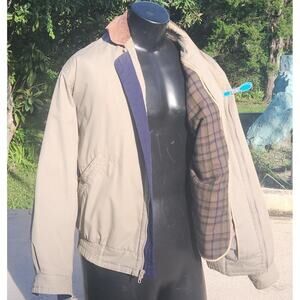 ZIP OUT LINING Tan Chore Coat Plaid Barn Jacket Leather Collar Mens Bomber 46 **